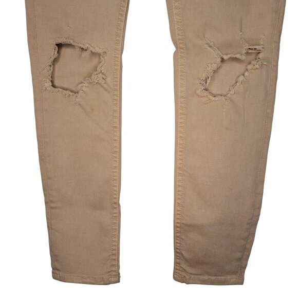 FP Free People Distressed Khaki Tan Skinny Cropped Ankle Jeans Size 26 - Picture 6 of 8